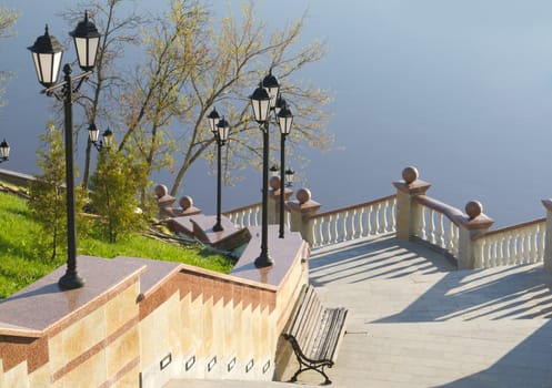 descent of the waterfront in the spring sunny day, Vitebsk, Belarus