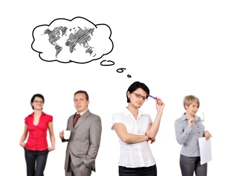 businesswoman thinks about world map