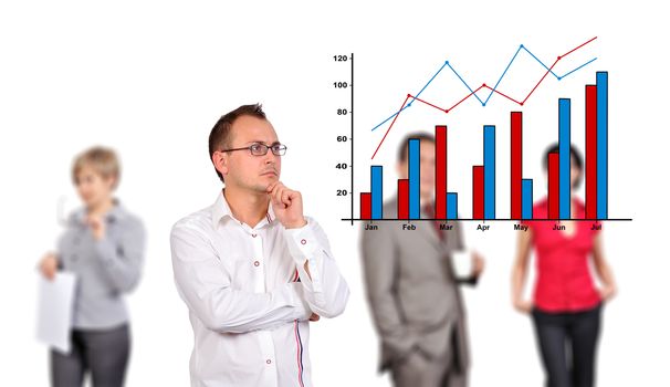 businessman looking at chart on a board invisible