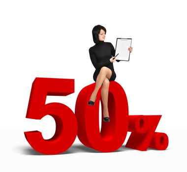 woman sitting on 50 percent symbol