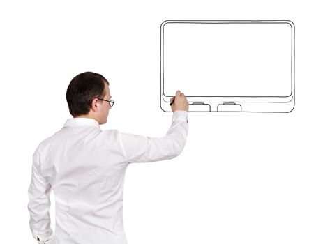 businessman drawing touch pad on a white background