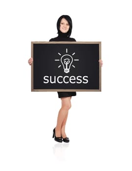 girl holding a blackboard with success symbol