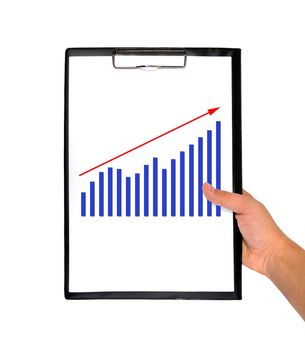 clipboard in hand with chart  on a white background