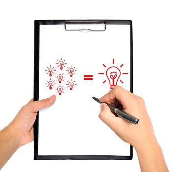 hand drawing business formula in clipboard