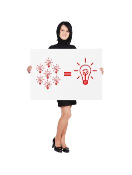 woman holding billboard with success formula