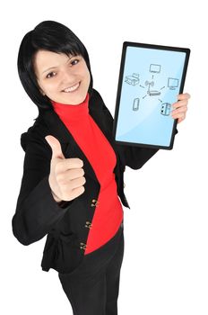 woman holding  touch pad with wireless model
