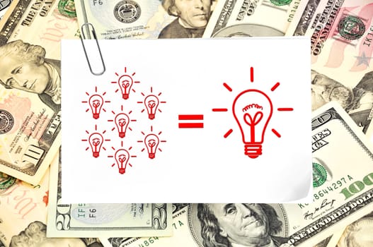 paper with lamps formula on money background