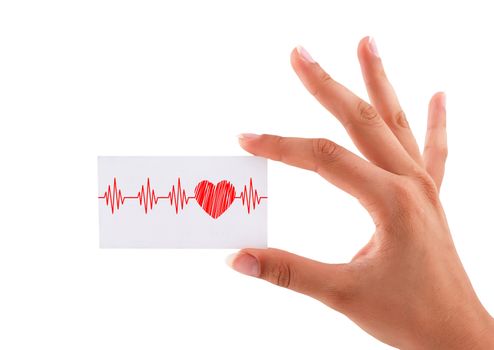 business card with heartbeat in hand