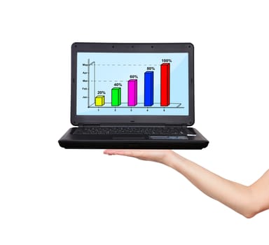 hand holding laptop with chart