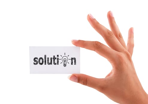 business card with solution symbol in hand