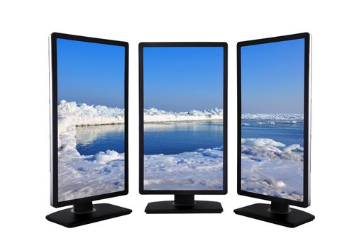 flat panels with icy landscape