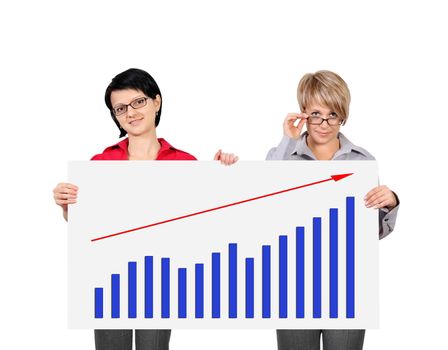 two woman holding billboard with growth chart