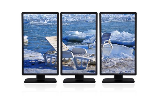 flat panels with icy landscape