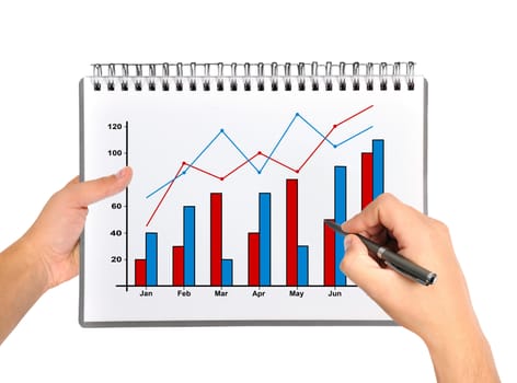 hand drawing graph in notebook