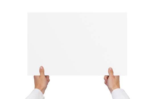 white blank paper in hands