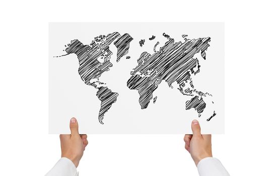 paper with world map in hands