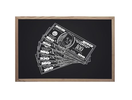 blackboard with drawing dollars on white background