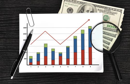 paper with chart and money in the office