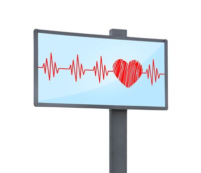 billboard with cardiogram on white background