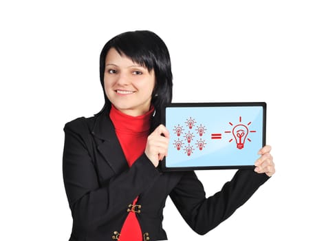 woman holding  touch pad formula success