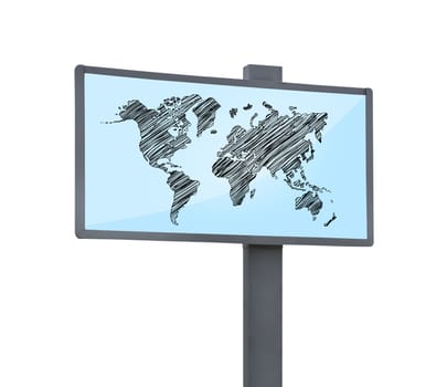 billboard with world map on white background