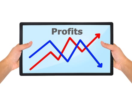 flat panel with chart in hand on a white background