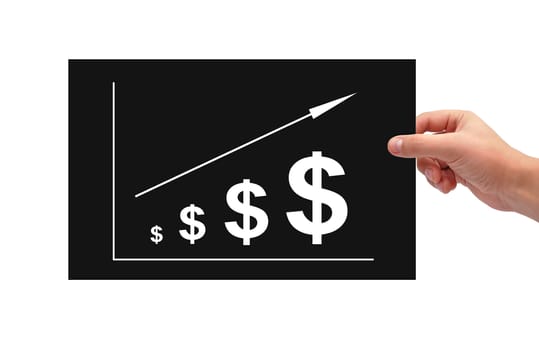 hand holding black poster with dollar chart