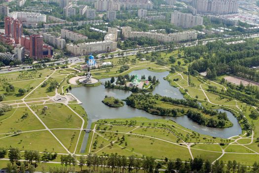  ST-PETERSBURG, RUSSIA - JULY 19: Russia, Aerial photography park Gorodov Geroev, July 19, 2007. Rest area. Location of the park - Moskovskiy District of St. Petersburg, near the square Pobedi, between Moskovskoe and Pulkovskoe highway, aerial photography.