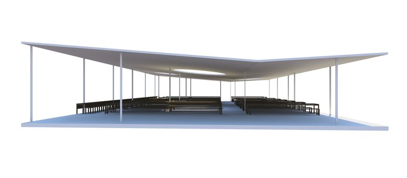 3D Rendered of futuristic architecture, modern canteen on white background