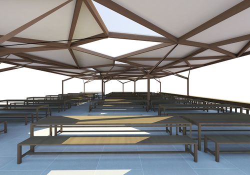 3D Rendered of Canteen,Organic Architecture on white background