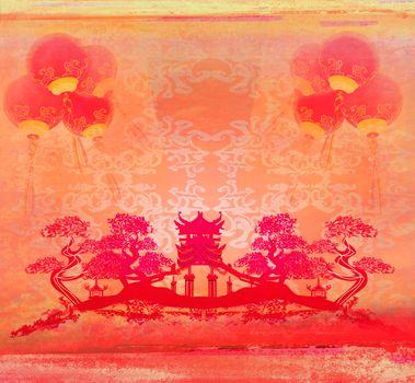 Asian Landscape and Chinese Lanterns