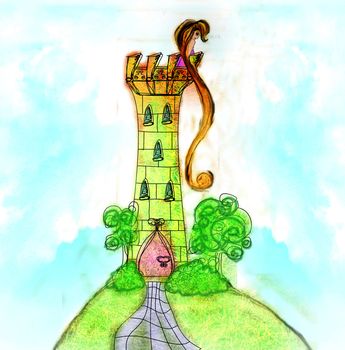 Illustration of princess in tower waiting for Prince