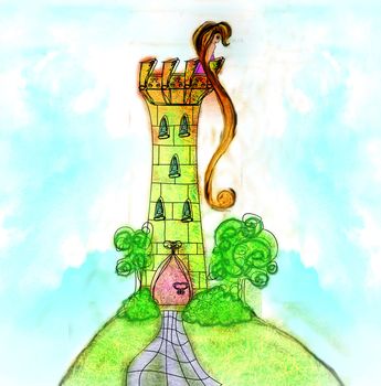 Illustration of princess in tower waiting for Prince