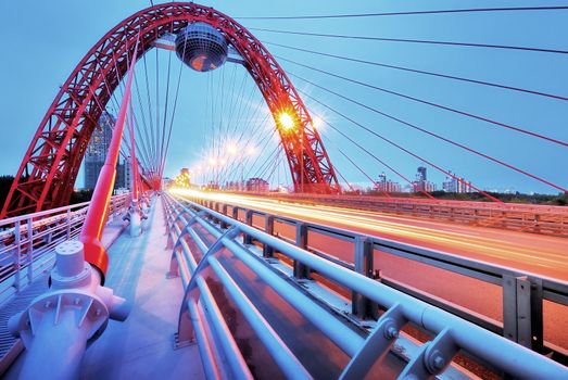 Picturesque bridge, observation deck, restaurant ellipsoid. Moscow.