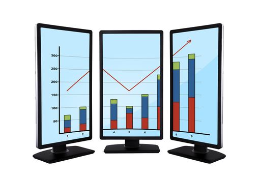 flat panels with graphic on screen monitors