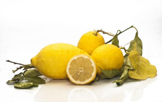 yellow sicilian fresh lemons isolated on a white background