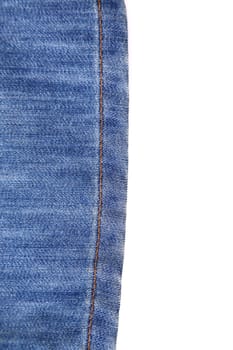 Wrinkled buttom leg of blue jean on the white background