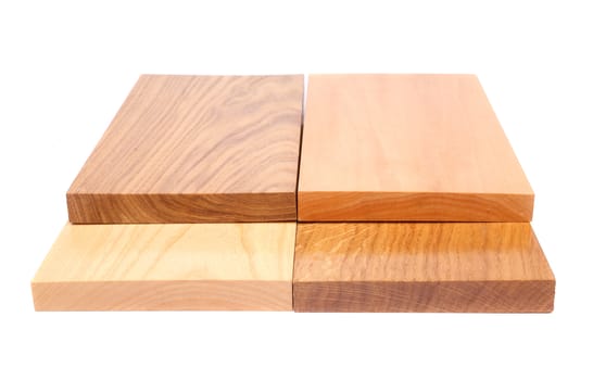 Four wooden plank close-up are located on the white background