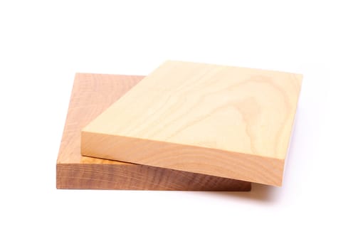 Two wooden plank close-up are located on the white background