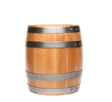 Wood barrel isolated is located on the white background