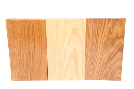 Three wooden plank close-up are located on the white background