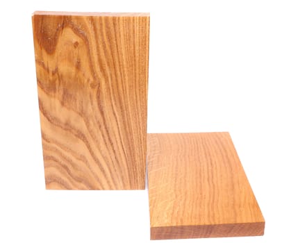 Two wooden plank close-up are located on the white background