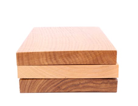 Three wooden plank close-up are located on the white background