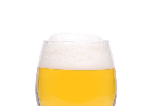 A wine goblet of beer close-up are located on the white background