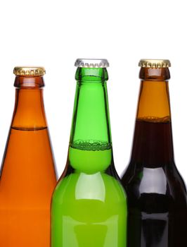 Beer collection - Three green beer bottles. Isolated on white background