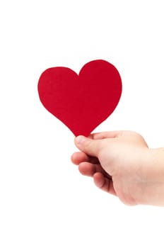 hand holding a heart on a white background