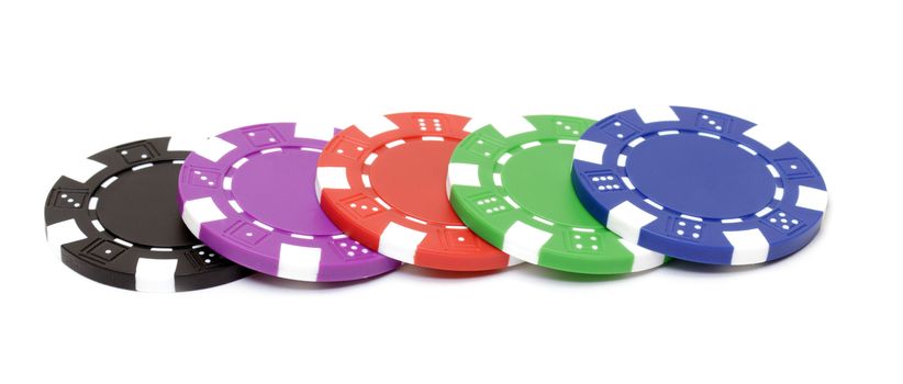 Poker chips on white background