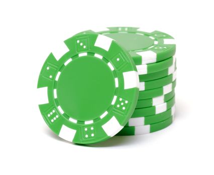 Poker chips on white background