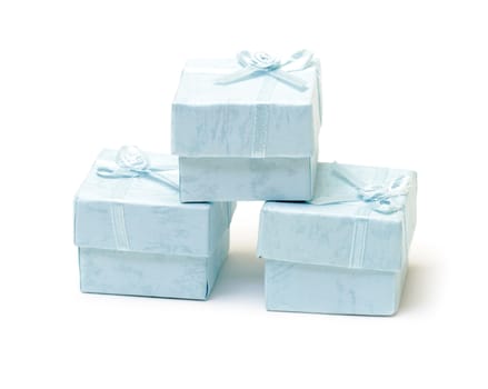 Cyan gift boxes on white background