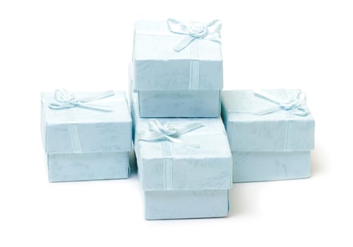 Cyan gift boxes on white background